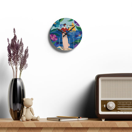 🔭⛵ The Lady Of The Seaside Spyglass Acrylic Wall Clock – Art Deco Coastal Elegance