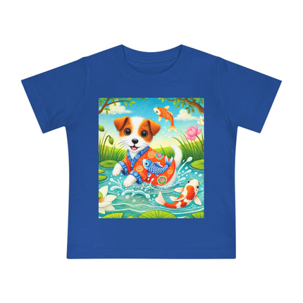 Koi Pond Puppy Baby T-Shirt – Playful Splashes & Serene Beauty