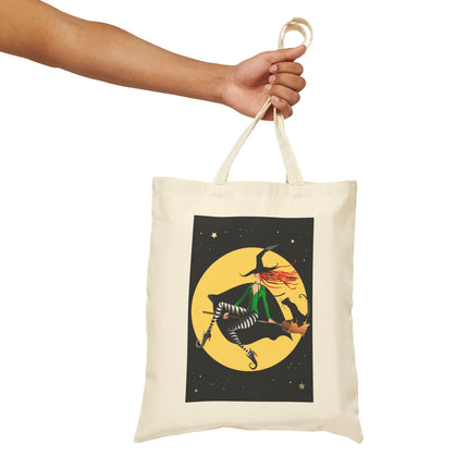 A Witch’s Moonlit Flight Cotton Canvas Tote Bag