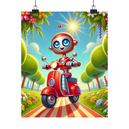 🤖🌿 The Traveling Robot Matte Vertical Poster – Adventure, Curiosity & Playful Discovery