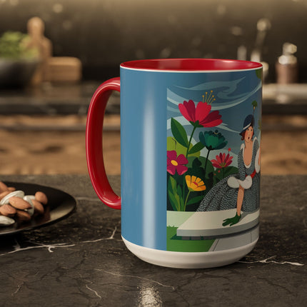 The Lady Of The Secret Garden Colorful Mugs – Art Deco Botanical Elegance