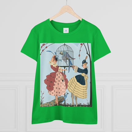 🦚🦜 The Ladies Of The Garden Aviary Cotton Tee – Art Deco Bird Fantasy
