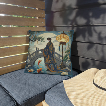 Moonlit Bridge Gentleman Outdoor Pillows – Imperial Serenity & Moonlit Harmony