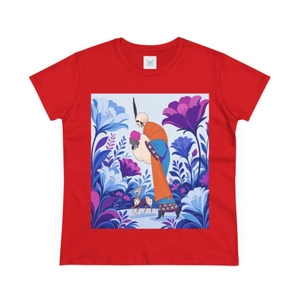 🦌🌺 The Enchanted Garden Companion Cotton Tee – Art Deco Floral Whimsy