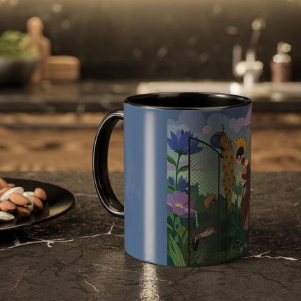 The Lady And The Enchanted Heron Colorful Mugs – Art Deco Botanical Elegance