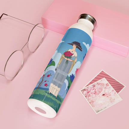 🌸🎀 The Lady In The Summer Garden Slim Water Bottle – Art Deco Floral Elegance