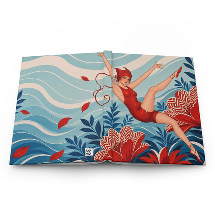 ❤️🌊 The Scarlet Garden Acrobat Hardcover Journal – Art Deco Floral Whimsy