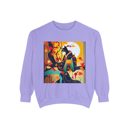 Black Cat in Kimono Unisex Garment-Dyed Sweatshirt
