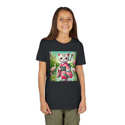 Geisha Kitten Strolls Among the Spoonbills Youth Short Sleeve Tee
