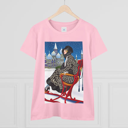 Elegant Winter Woman in Sleigh Women's Midweight Cotton Tee