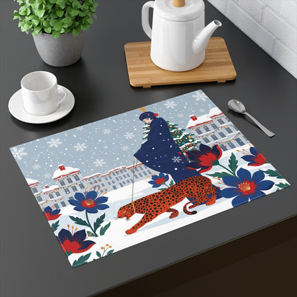 🐆❄️ The Lady Of The Christmas Leopard Placemat – Art Deco Holiday Fantasy