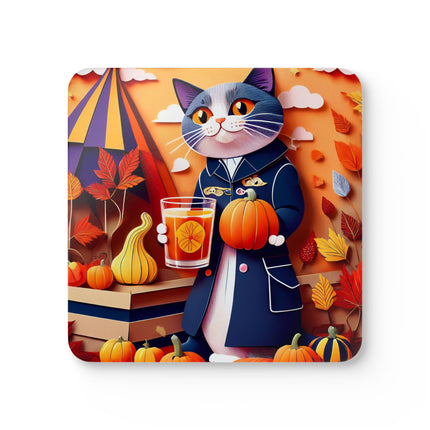 British Shorthair at an Autumn Market Corkwood Coaster Set