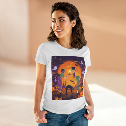 🎃🕯️ The Midnight Halloween Greeting Cotton Tee – Vintage Halloween Charm