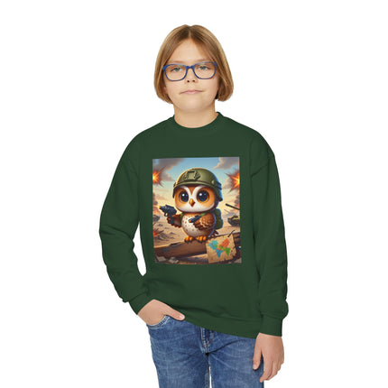 Owl on the Front Lines Youth Crewneck Sweatshirt – Courage, Wisdom & Quiet Strength