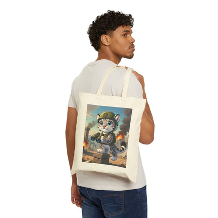 The Snow Leopard Lookout Cotton Canvas Tote Bag – Adventure, Curiosity & Fearless Style
