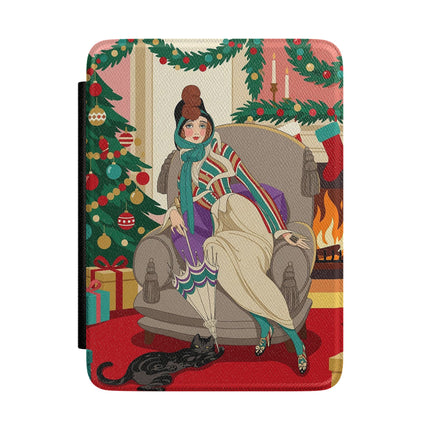 🖤🔥 The Lady Of The Christmas Hearth Kindle Case – Art Deco Holiday Elegance