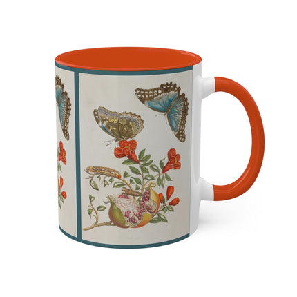 Blue Butterflies and Pomegranate by Maria Sibylla Merian Colorful Mugs, 11oz