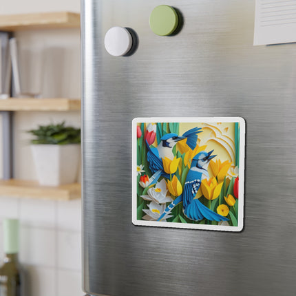 Blue Jays in a Spring Garden Die-Cut Magnets (5 Sizes)