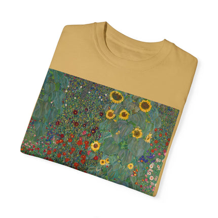 Farm Garden with Sunflowers by Gustav Klimt Unisex Garment-Dyed T-shirt