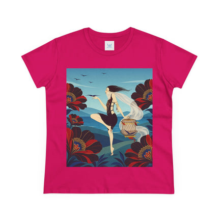 🌊🌺 The Lady Of The Wild Wind Cotton Tee – Art Deco Coastal Fantasy
