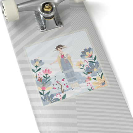 🌹❄️ The Lady Of The Winter Rose Garden Kiss-Cut Sticker – Art Deco Holiday Fantasy