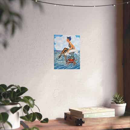 🌊🎀 The Lady Of The Seaside Adventure Matte Vertical Poster – Art Deco Coastal Whimsy