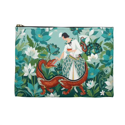 🐉🌿 The Dragon Keeper Accessory Pouch – Art Deco Floral Fantasy