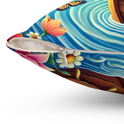 Sailor Kitten’s River Adventure Spun Polyester Square Pillow