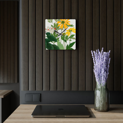 Clerodendrum & Rudbeckia Flower by Tanigami Kônan Acrylic Wall Clock, Round and Square