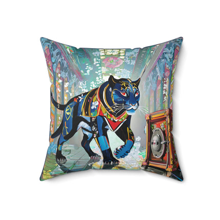 Cyber Panther's Hunt Spun Polyester Square Pillow