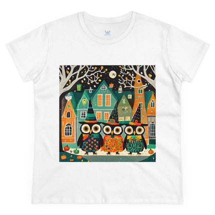 Night of the Trick-or-Treating Owlets Women's Midweight Cotton Tee