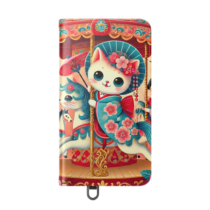 🎠🌸 Geisha Kitten's Enchanted Carousel Flip Case – Whimsical Dreams & Cherry Blossom Magic