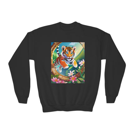Majestic Tiger Cub Youth Crewneck Sweatshirt – Courage, Energy & Bold Adventure