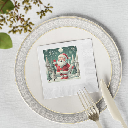Santa's Joyful Night White Coined Napkins