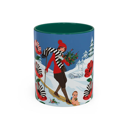 🎿🎄 The Christmas Holly Skier Colorful Mug – Whimsical Holiday Fantasy
