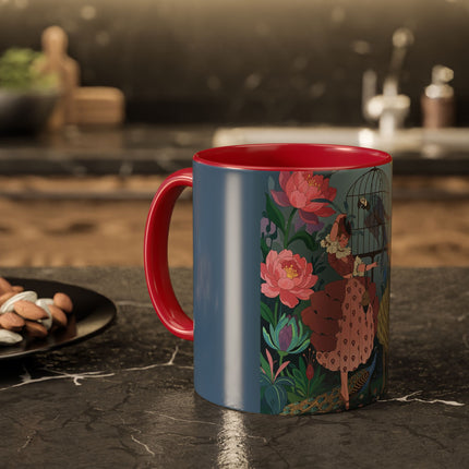 The Ladies And The Enchanted Macaw Colorful Mugs – Art Deco Botanical Elegance
