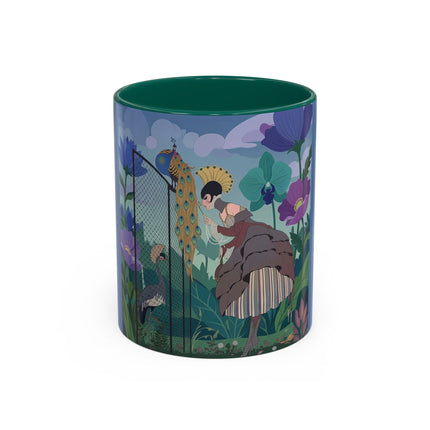 The Lady And The Enchanted Heron Colorful Mugs – Art Deco Botanical Elegance