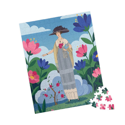 🌸🎩 The Lady Of The Grand Flower Garden Puzzle – Art Deco Fashion Illustration