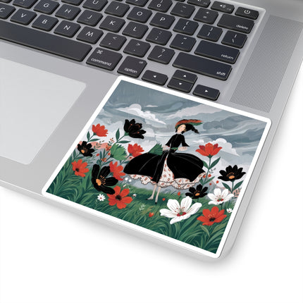 🌧️🌺 The Stormy Flower Walk Kiss-Cut Stickers – Art Deco Floral Fashion