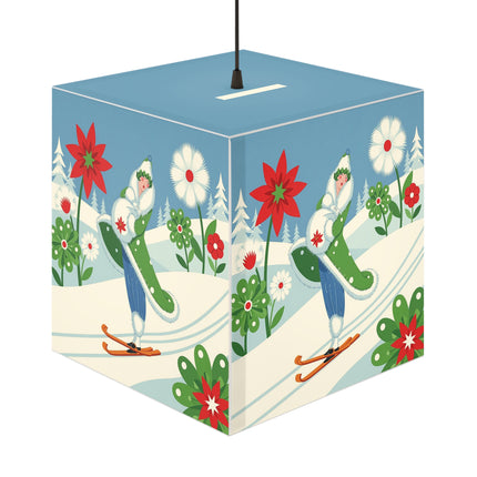 🎿❄️ The Winter Garden Skier Light Cube Lamp – Whimsical Holiday Fantasy
