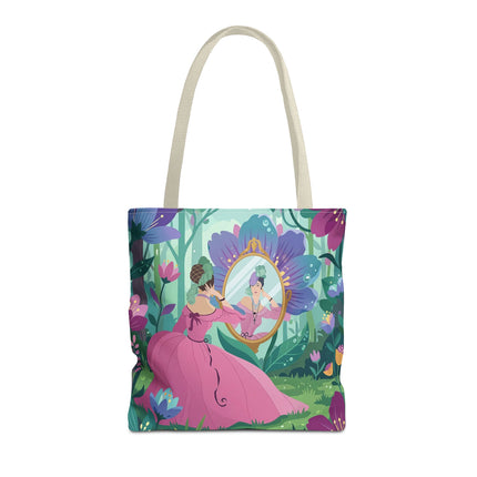 🌸🪞 The Lady Of The Enchanted Garden Mirror Tote Bag – Art Deco Floral Fantasy