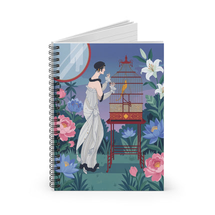 🕊️🌸 The Lady Of The Golden Bird Spiral Notebook – Art Deco Garden Whimsy