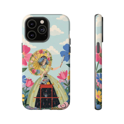 🌸🪞 The Floral Parasol Reflection Phone Case – Art Deco Garden Fantasy