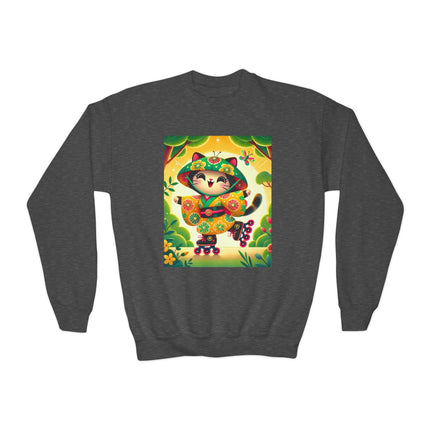 Firefly Dance on Wheels Youth Crewneck Sweatshirt – Motion, Magic & Playful Energy