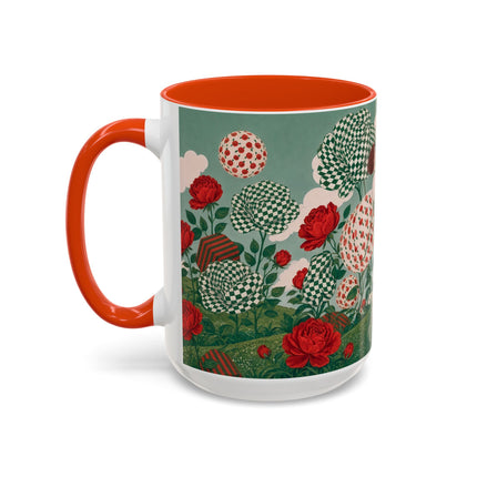 🌹💚 The Scarlet Rose Checkerboard Garden Colorful Mug – Art Deco Floral Whimsy