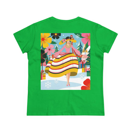 🎄🌸 The Christmas Blossom Belle Cotton Tee – Art Deco Holiday Whimsy