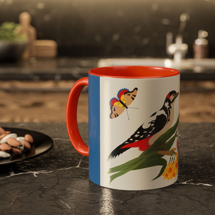 Woodpecker & Tulip Colorful Mugs – Vibrant Spring & Bold Beauty