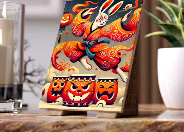 Jack-O’-Lantern Drums & The Kabuki Rabbit Ceramic Tile