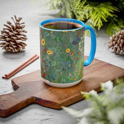 Farm Garden with Sunflowers by Gustav Klimt Colorful Mugs (11oz, 15oz)