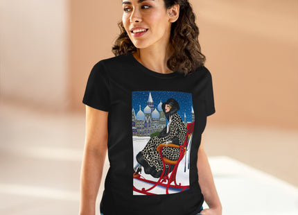 Elegant Winter Woman in Sleigh Women's Midweight Cotton Tee